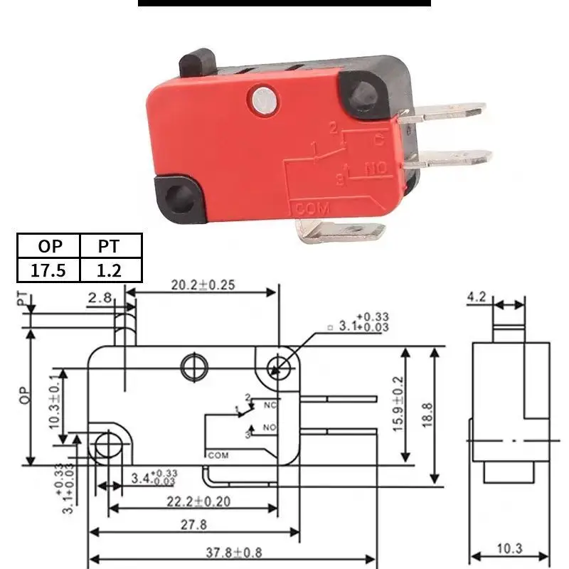 10pcs V-15 V-151 V-152 V-153 V-154 V-155 V-156-1C25 MicroSwitch 16A 250VAC SPDT Momentary Travel Limit Micro Switch Lever Roller