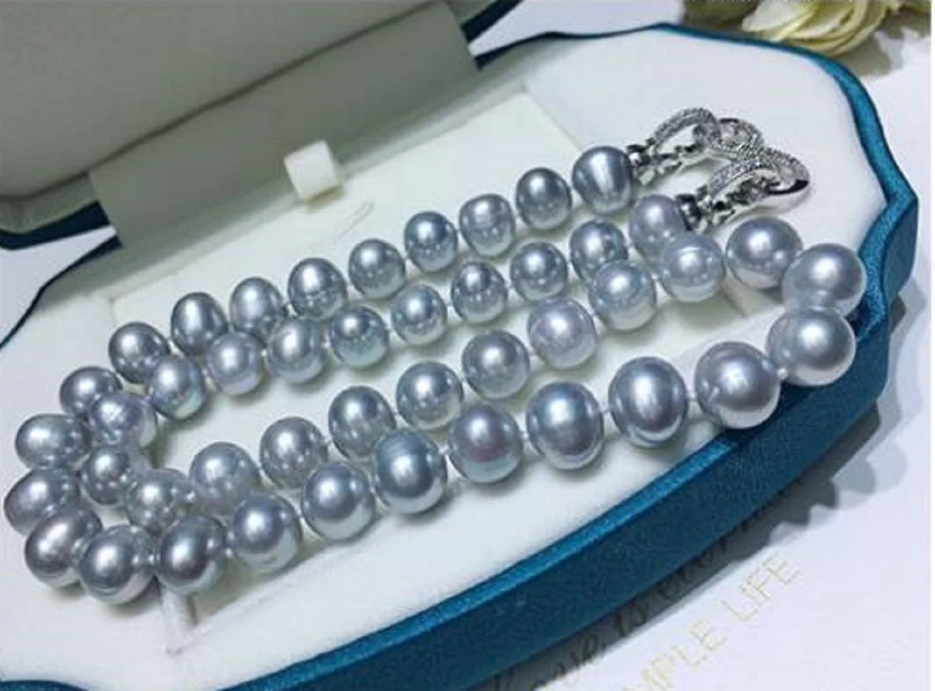 stunning AAA++ 8-9mm Japan Akoya gray pearl pendant Necklace 18 INCH 925S