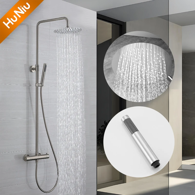 HuNiu Thermostatic Shower System Set Stainless Steel Bathroom Shower Set Bath Shower Faucet Set Rainfall Shower Set Brushed Gold