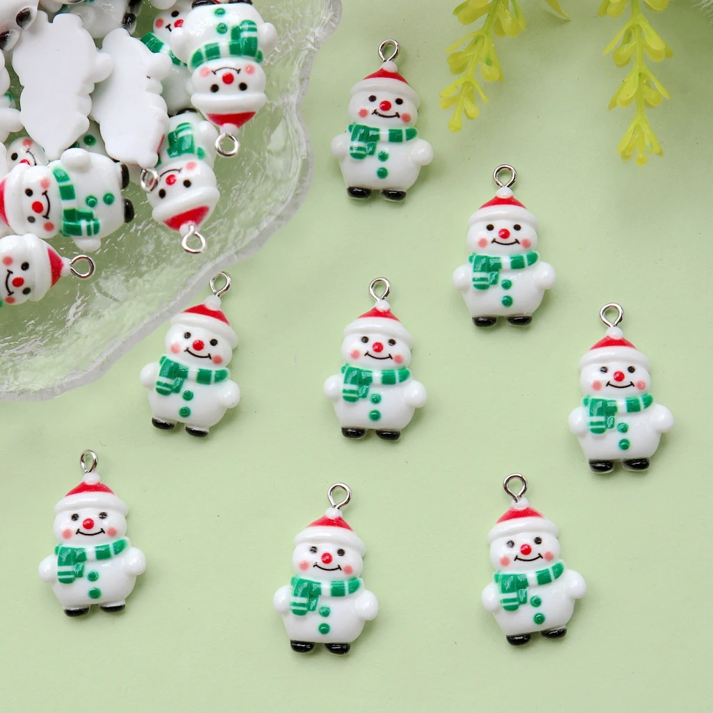 Breloques en résine bonhomme de neige de noël, pendentifs festifs à dos plat pour accessoires de fabrication de bijoux, artisanat, décorations de porte-clés, 10 pièces