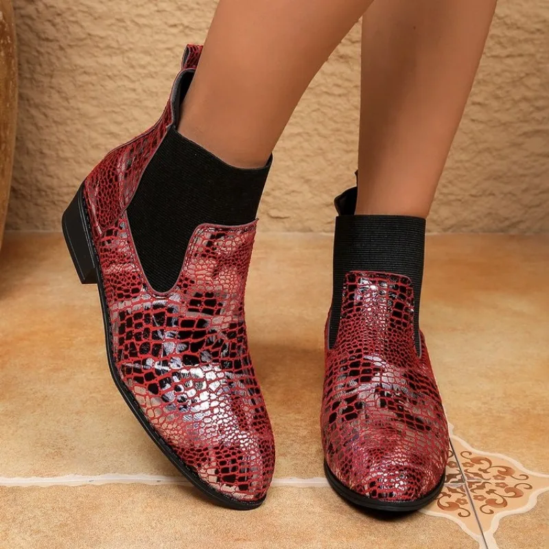 

Plus Size 34 - 43 New Genuine Leather Chelsea Boots Women Autumn Winter Snake Ankle Boots For Women Fashion Casual Shoes