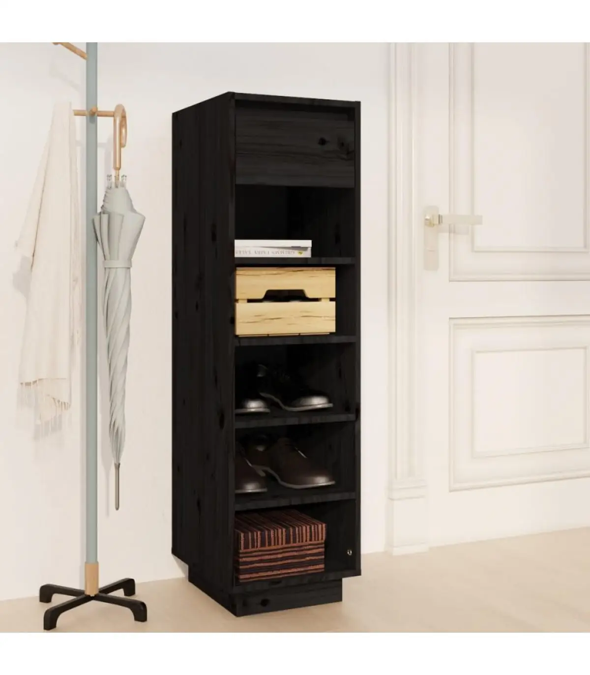 Shoe manufacturers and shoe organizers shoe cabinet solid wood pine Black 34x30x105 cm