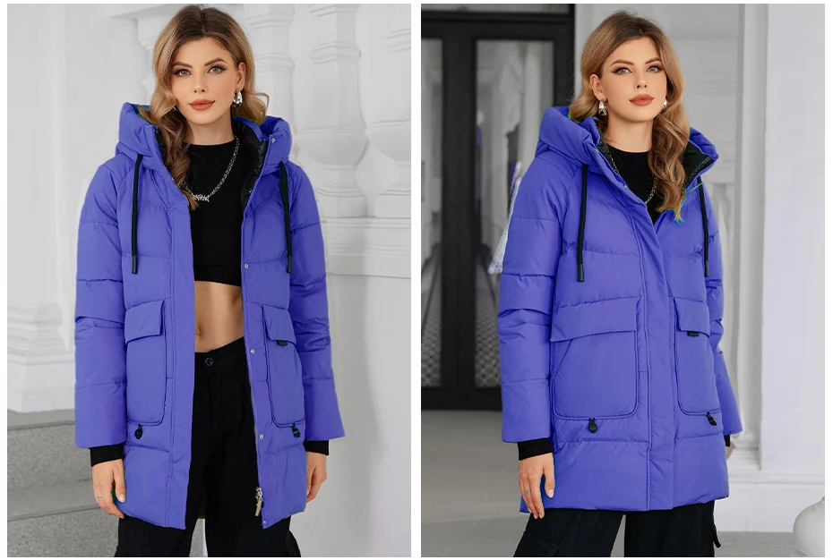 ICEbear Women's Winter Padded Jacket 2024 Hooded Zipper Warm Stylish Coat GWD3781I