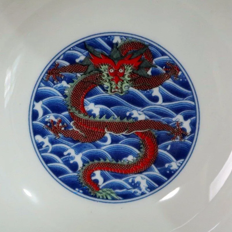 Old Chinese Qing Dynasty Qianlong Marked Blue White Dragon Fencai Flower Bowl