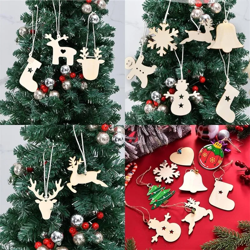 10pcs Unfinished Gingerbread Man Ornaments Wooden Gingerbread Hanging Baking Cutout Tree Ornaments for Christmas DIY Decorations