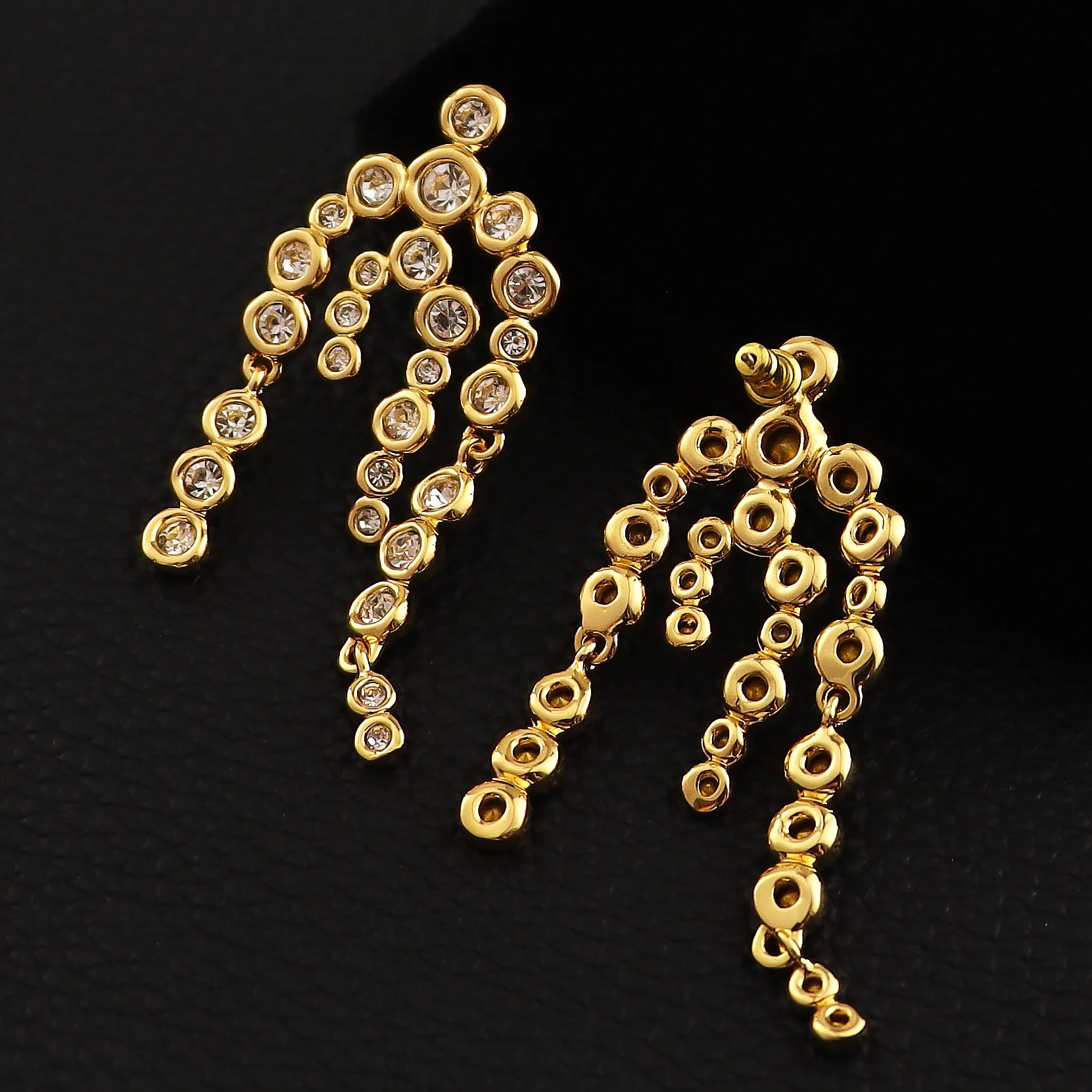 14K Gold Plated Bubble CZ Arch Drop Earrings Multi Strand Tassel Dangle Luxury Wedding Evening Women Statement Jewelry