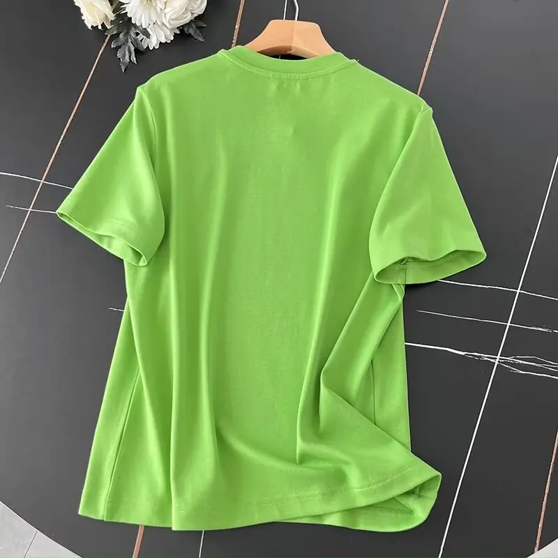 

Dave&Di 2024 Summer T-shirt Women Nordic Minimalist Basic Top Round Neck Solid Color Cotton Short Sleeve Tshirts Ladies