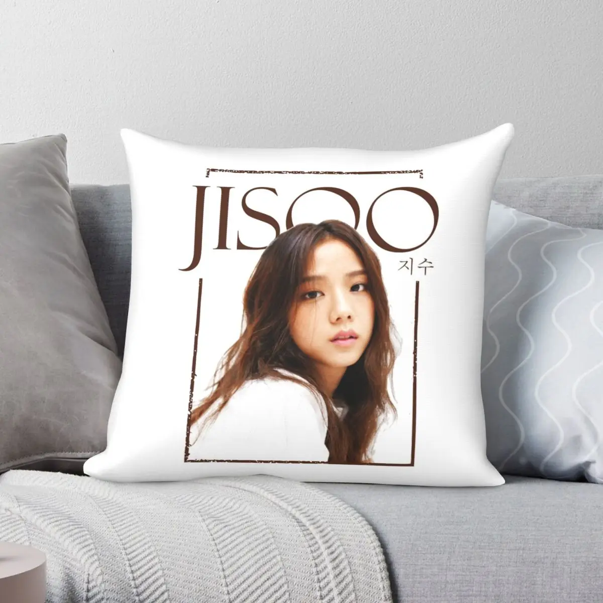 JISOO Pillowcase Polyester Linen Velvet Printed Zip Decor Bed Cushion Cover 45x45