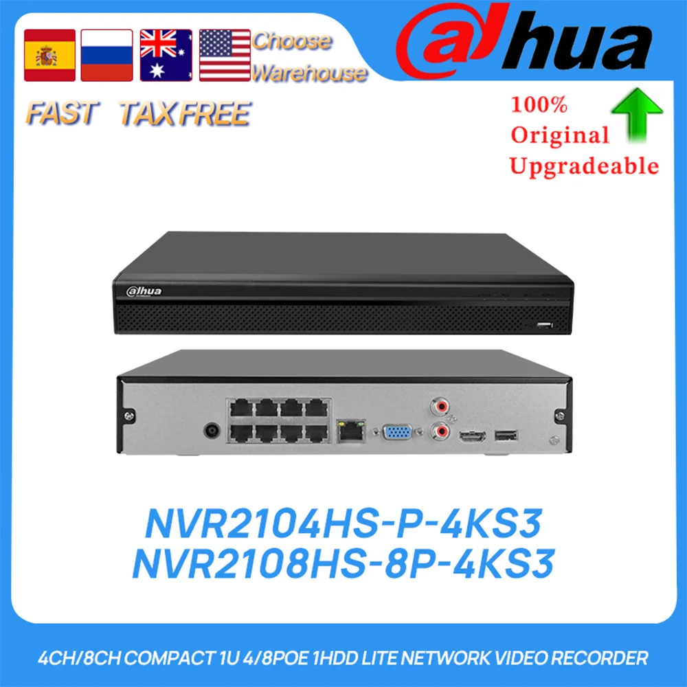 

Dahua Original NVR2104HS-P-4KS3 NVR2108HS-8P-4KS3 4CH/8CH Compact 1U 4/8PoE 1HDD Lite AI Network Video Recorder SMD Plus ONVIF