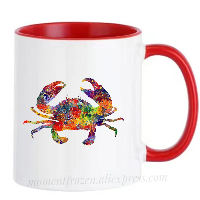 

Nautical Art Watercolor Crab Mugs Fisher Sailor Tea Coffee Cups Drinkware Teaware Tableware Coffeeware Home Decal Friend Gifts