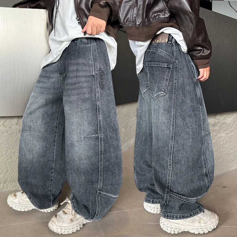 

Boy Jeans Ages 6-14Y Child Loose Pants Tween Boy Denim Student Spring Autumn LongTrousers Toddler Straight Vintage Fashion Jeans
