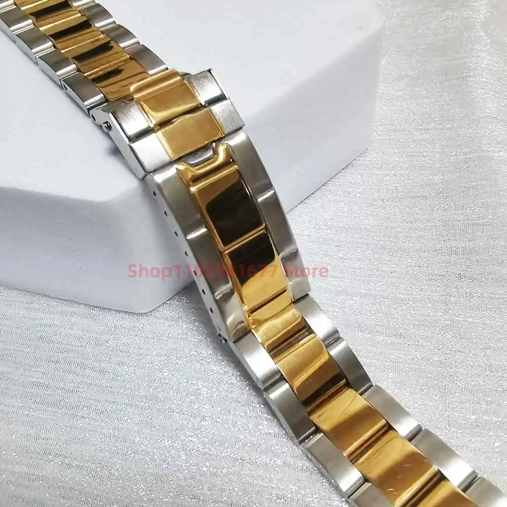 Middle Gold Vintage Stainless Steel 20mm Oyster Curved End Watch Strap Band Bracelet For RLX 16622 116613 14270 116620 16520