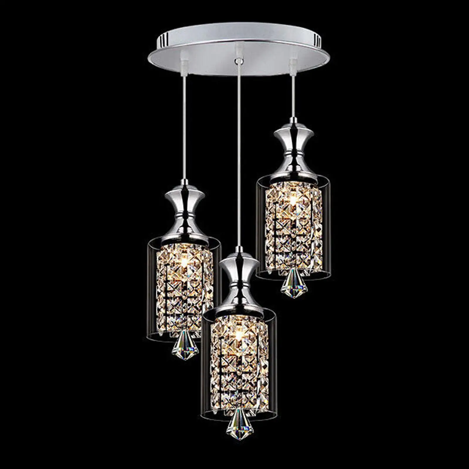 

3-Lights Modern Crystal Pendant Chandelier Luxury Glass Ceiling Lamp Restaurant Bar Room Decor