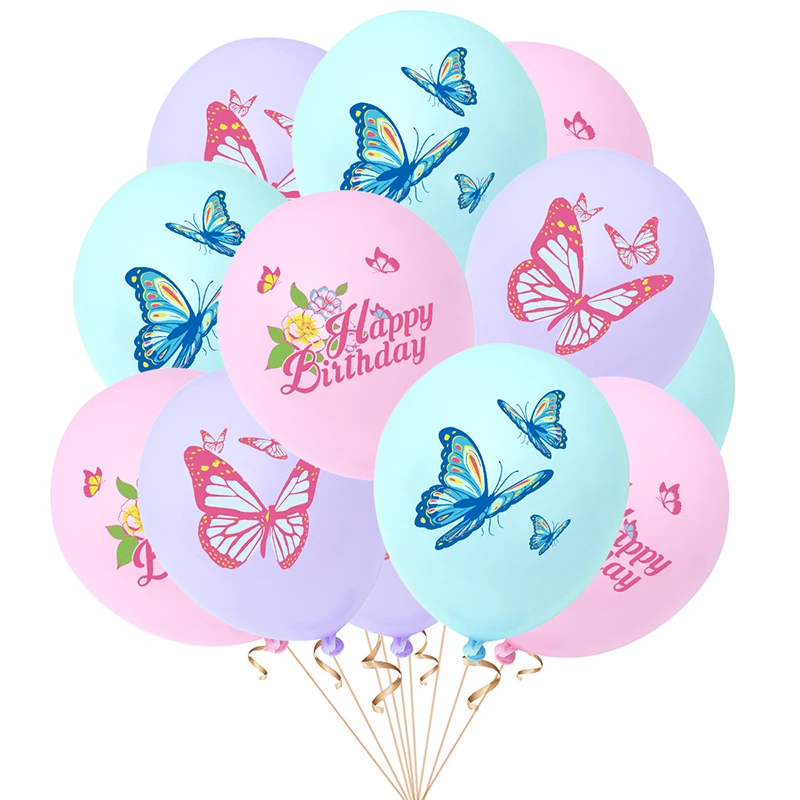 10 teile/satz 12 Zoll Schmetterling Thema Latex Ballon Alles Gute Zum Geburtstag Muster Gedruckt Luftballons Für Geburtstag Hochzeit Party Dekoration