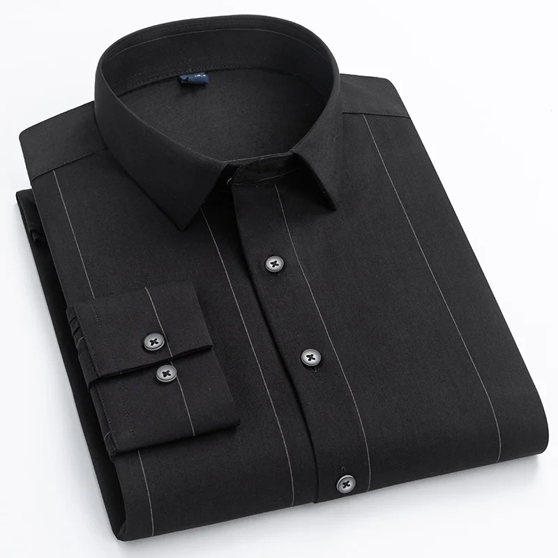 New in shirt Bamboo Fiber full shirts for men elastic Anti-wrinkle tops striped slim fit formal plain shirt soft office clothes