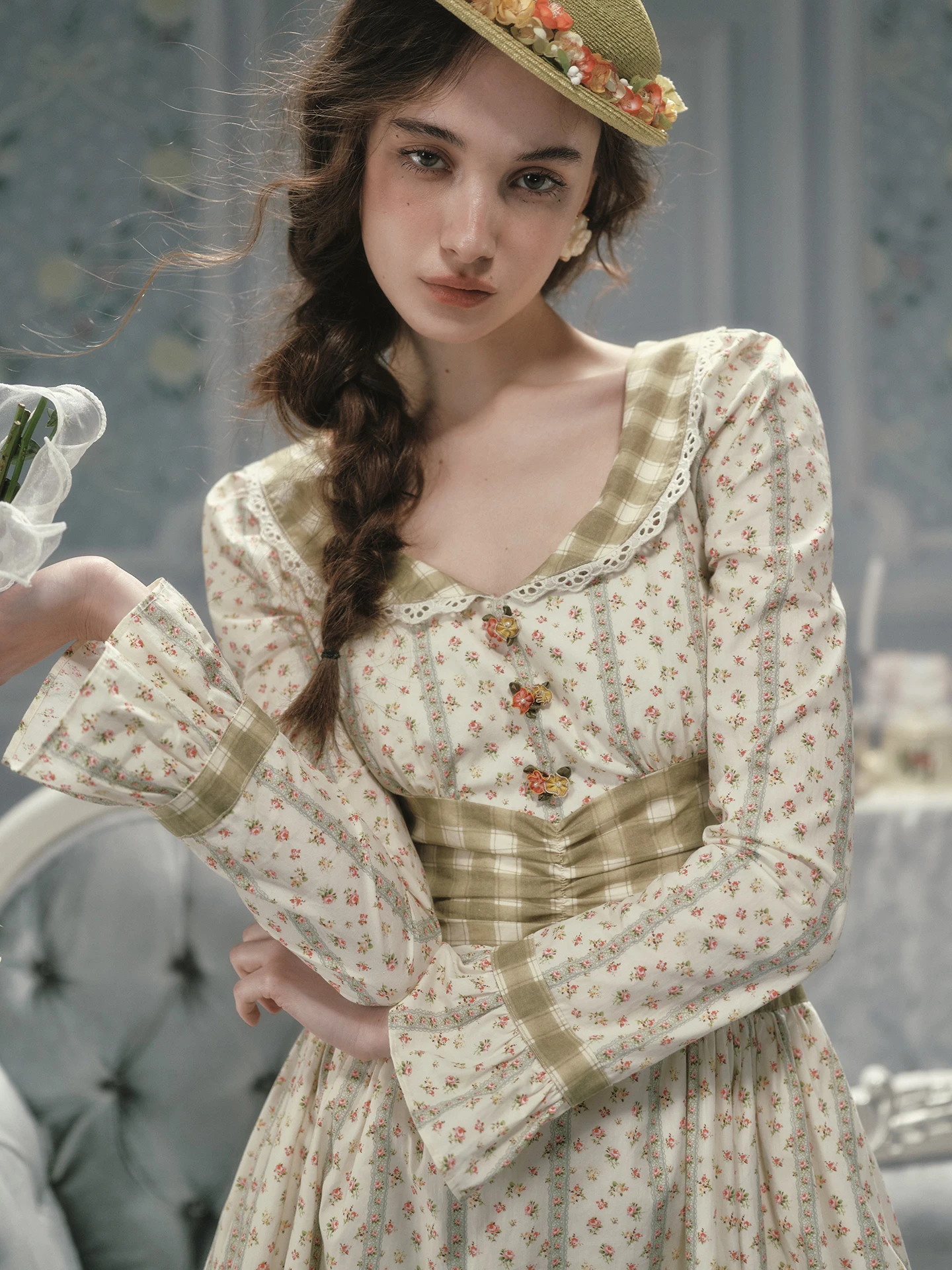 TIYIHAILEY ربيع الخريف النساء فستان كامل الأكمام طويلة ماكسي السيدات 100% القطن XS-XL خمر عالية الخصر المطبوعة منقوشة المرقعة