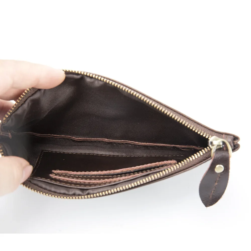 Vintage-Inspired Slim RFID Bifold Wallet Top-Grain Pull-Up Cowhide, Unisex Zip Money Clutch for Everyday Carry & Travel