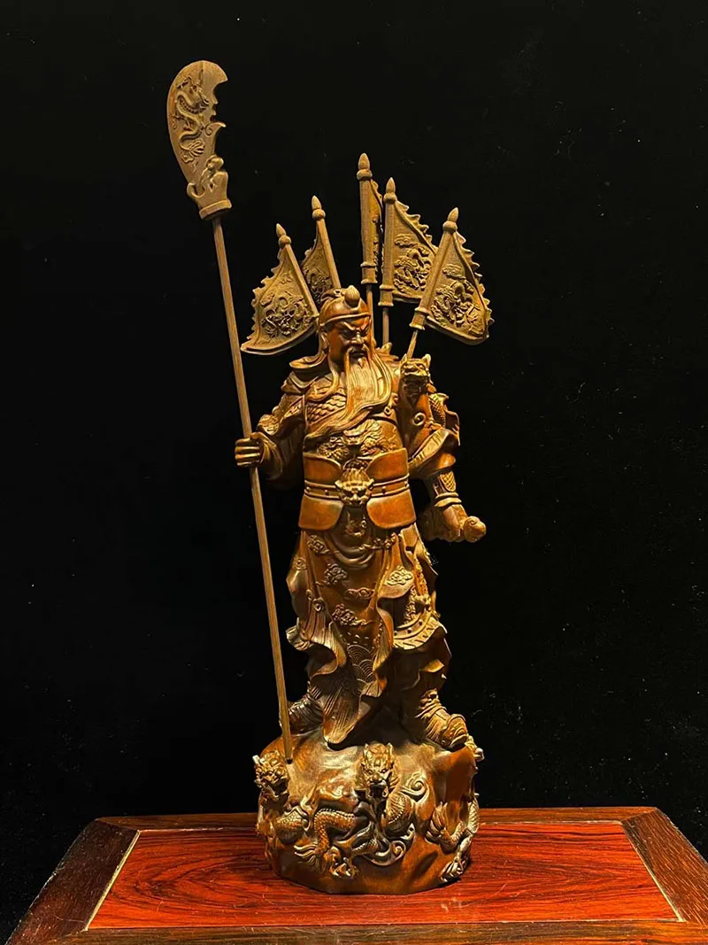 BY074 - 20 X 7.6 X 6 CM Boxwood Carving Figurine :Guan Gong Guan Yu Warrior