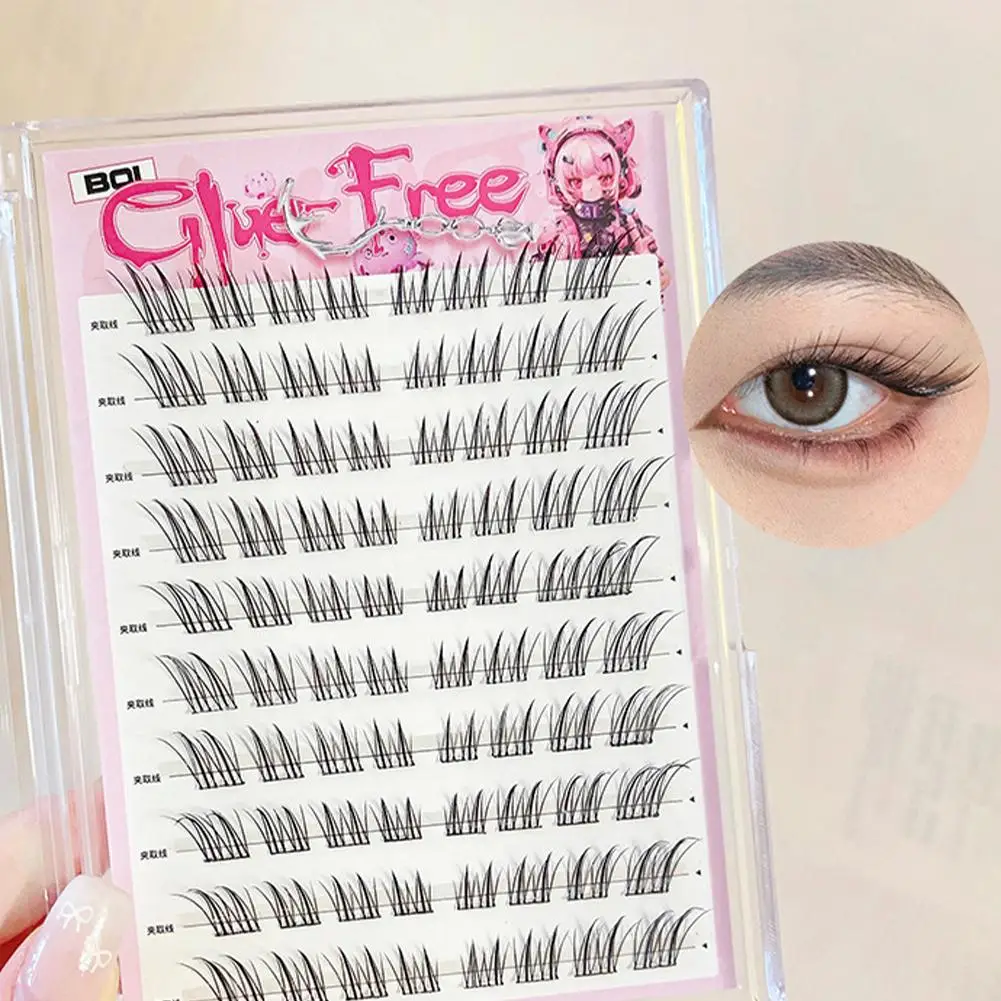 No Glue False Eyelashes Fox Eye Effect, Brown Soft Wispy Cat Eye Lashes Segmented Upper & Lower Lash Set, Natural Daily Look