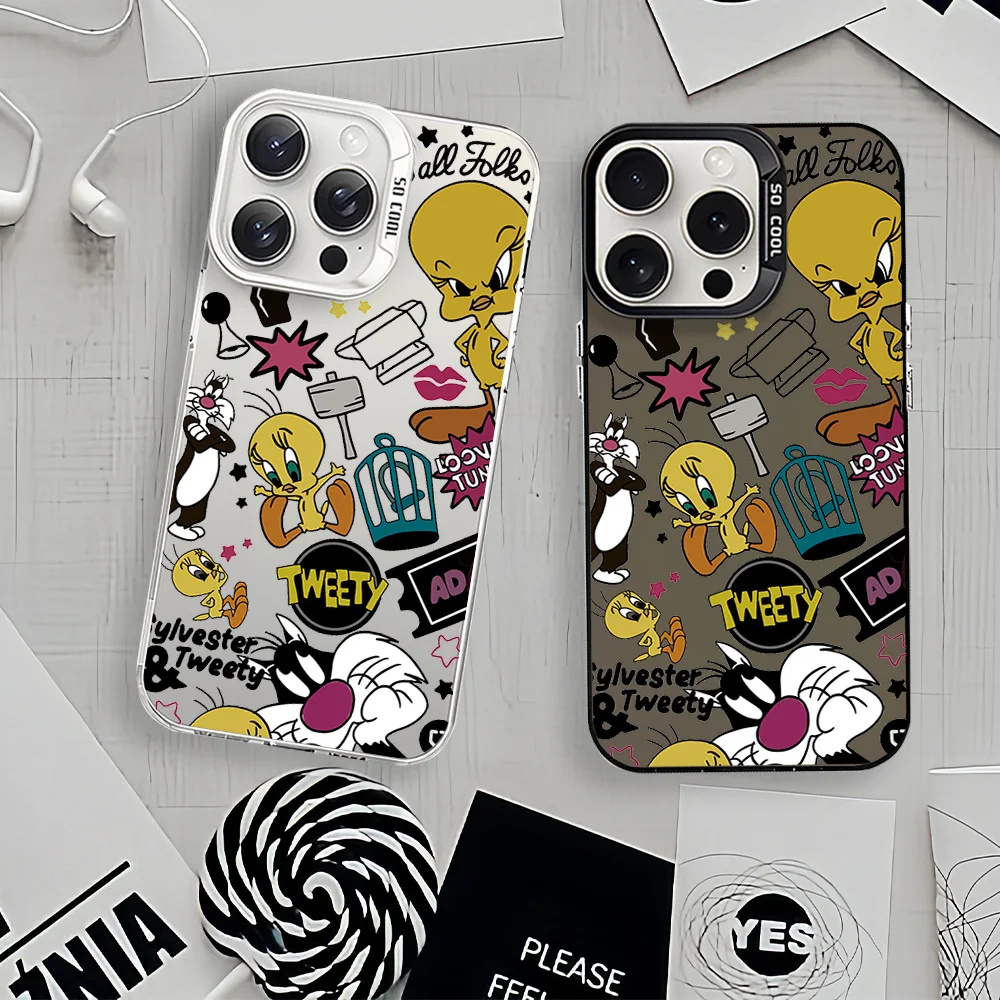 Cute Cartoon For iPhone 12 11 13 14 15 16 Max Pro Plus Protective Cover T-Tweety B-Bird IMD Phone Case