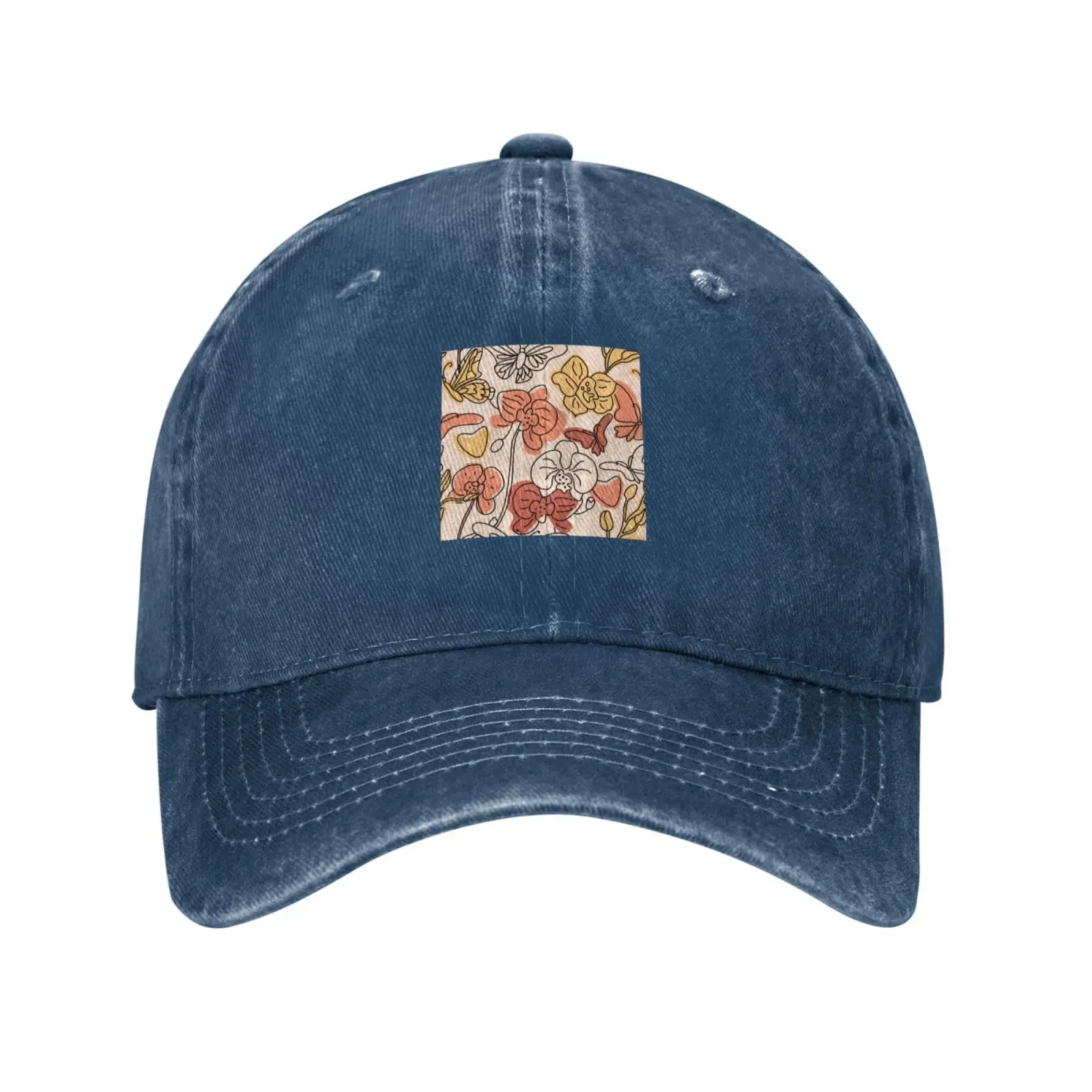 Seamless Picture of Orchids and Butterflies Baseball Cap Women Men Hat Vintage Cowboy Hats Trucker Sun Hat Navy Blue