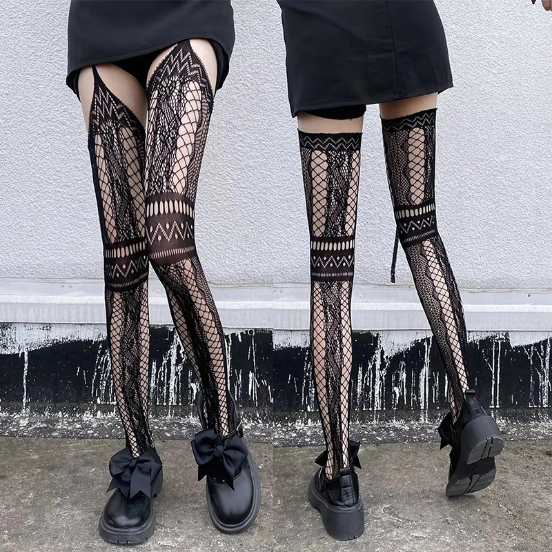Women Fishnet Stockings Sexy Retro Gothic Lolita Pattern Jacquard Club Tights Goth Cosplay JK Girls Tights Nylon Socks Pantyhose