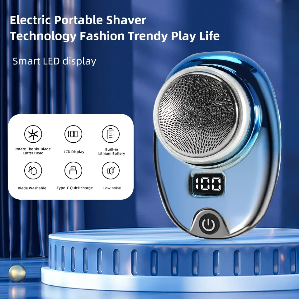 ماكينة حلاقة كهربائية محمولة للرجال ، ماكينة حلاقة لحية صغيرة ، شاشة عرض LCD للطاقة ، ماكينة حلاقة منزلية قابلة للشحن للسفر ، نوع C