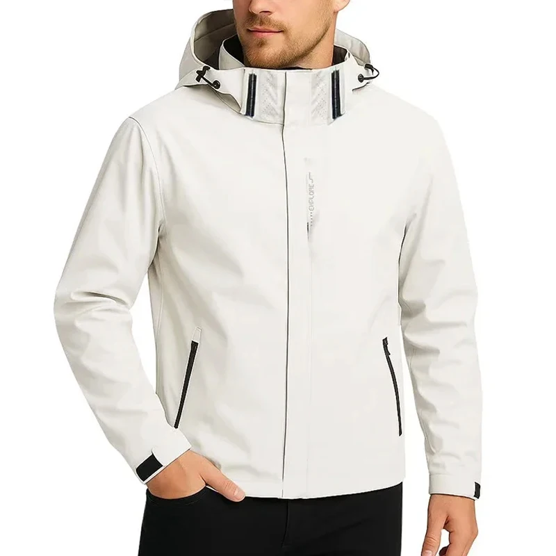 Mens Outdoor Waterproof Hooded Rain Jacket Lightweight Windproof Coat Ideal for Hiking Cycling and Casual Streetwear Top