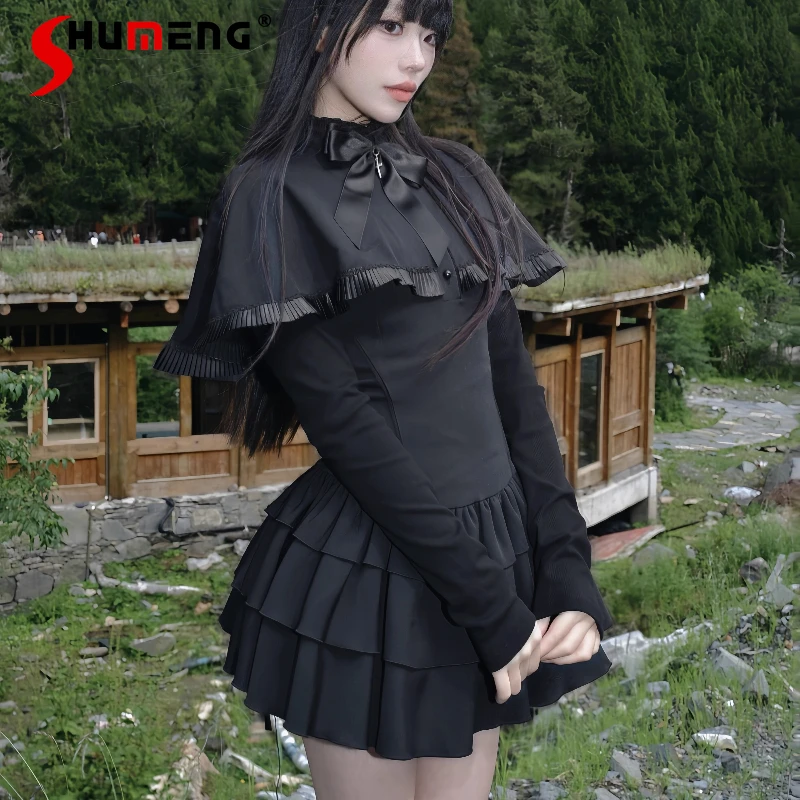 Francuski styl, nowy projekt, peleryna, retro, słodkie, eleganckie sukienki, jesienne, eleganckie, z niskim stanem, koronkowe, bufiaste, krótkie sukienki damskie, ubrania Y2k