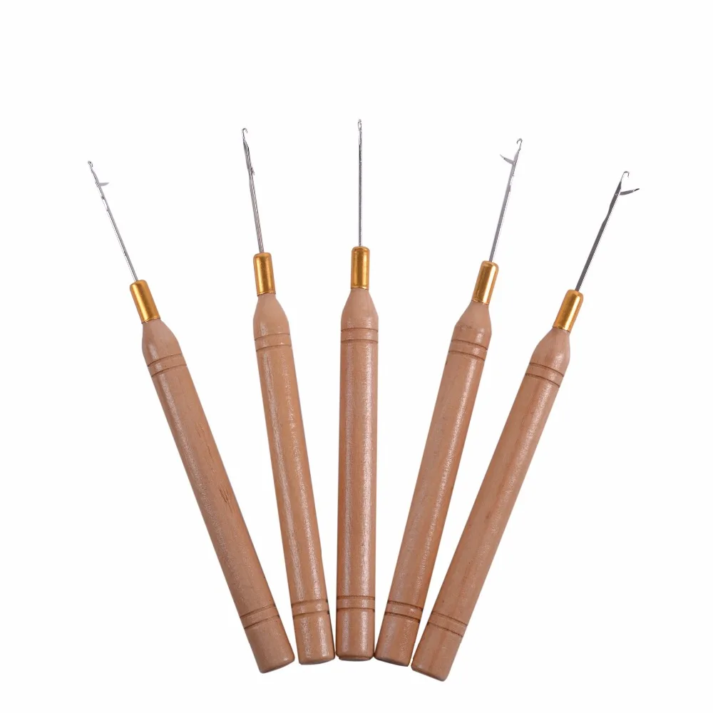 

2pc Crochet Hook Needle Tools Wooden Handle Hook Needle Lace Wig Making Knitting Micro Ring Loop Hair Extension Weaving