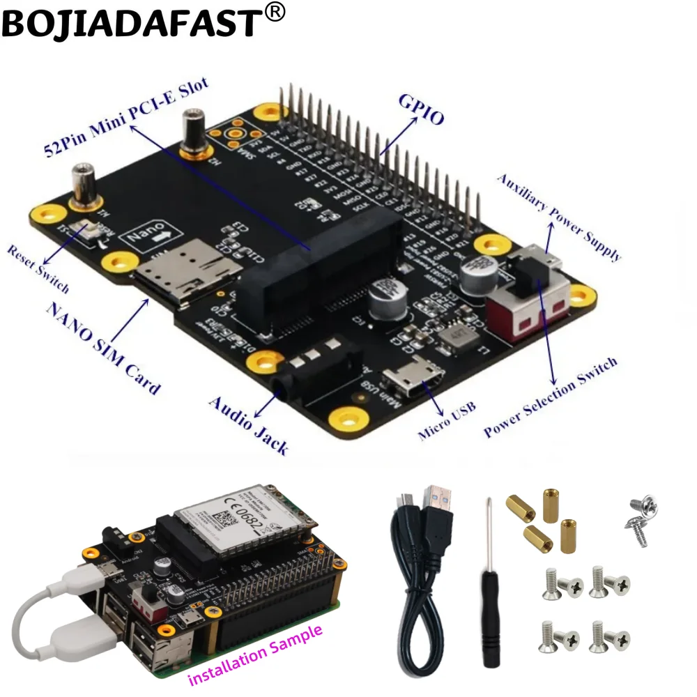 4G 3G LTE Modem Module USB 2.0 Type-A to Mini PCI-E MPCIe Wireless Adapter 1 Nano SIM Card Slot For Raspberry Pi 4 3 2 B+ A+ 0