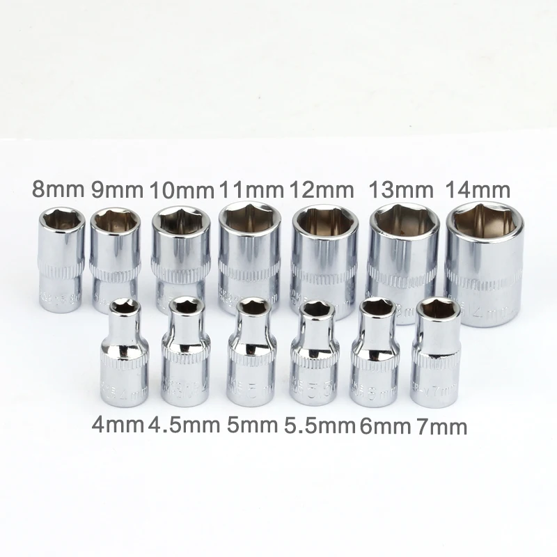 13Pcs Socket Wrench Set Hex Metric 6 Point Socket Head Bit Sleeve Kit  1/4\