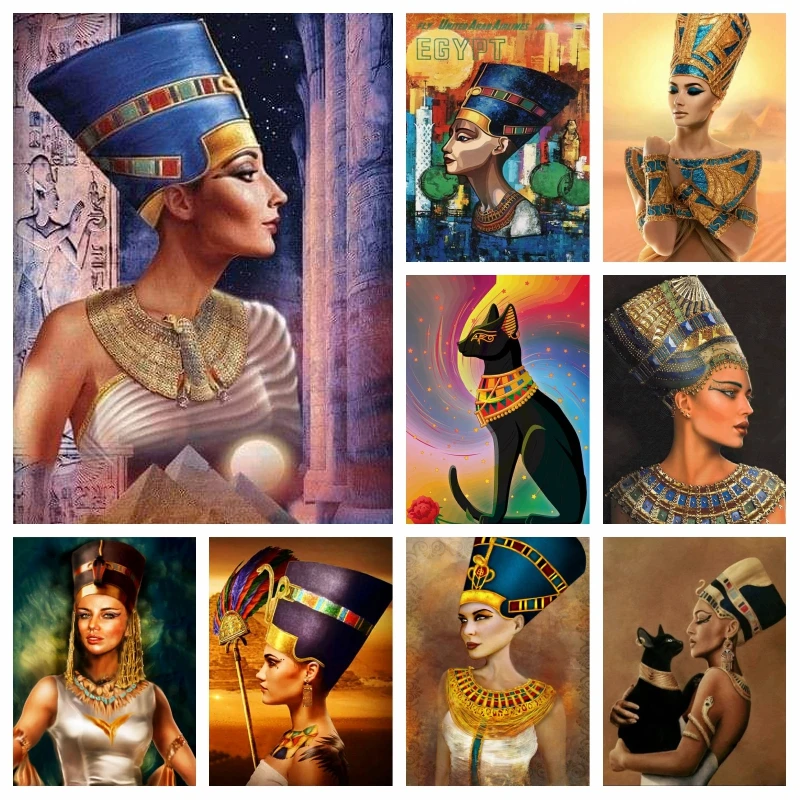 

Egyptian Queen And Bastet Diamond Painting AB Drills Art Ancient Egypt Nefertiti Portrait Embroidery Cross Stitch Home Decor