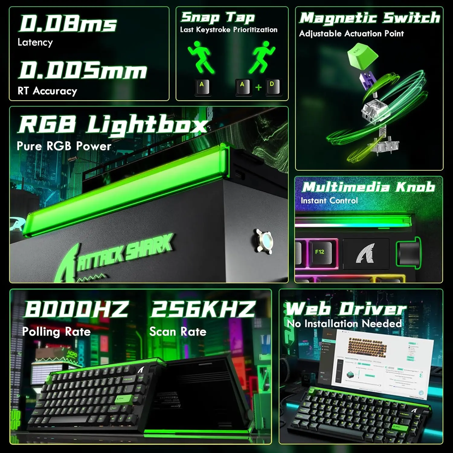 ATTACK SHARK R85 HE 75% Wired Gaming Magnetic Keyboard 8000Hz Rapid Trigger RGB Lightbox Knob Hall Effect Gaming Keyboard