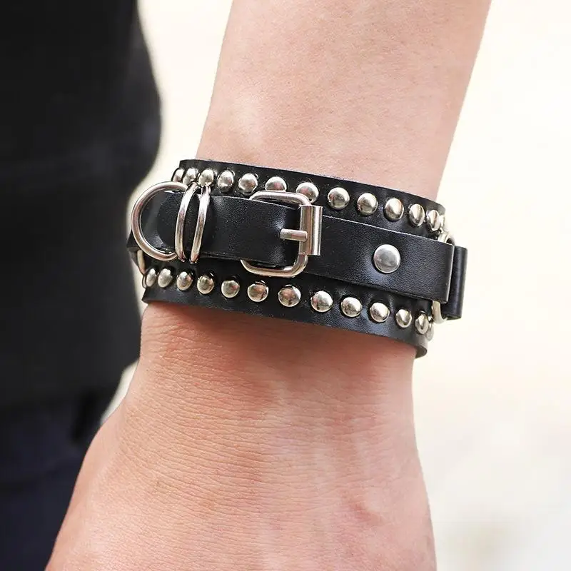 Punk Style Rivet Leather Bracelet Personality Fashion Rock Roll Couple Bracelet Wristband Jewelry Accessories