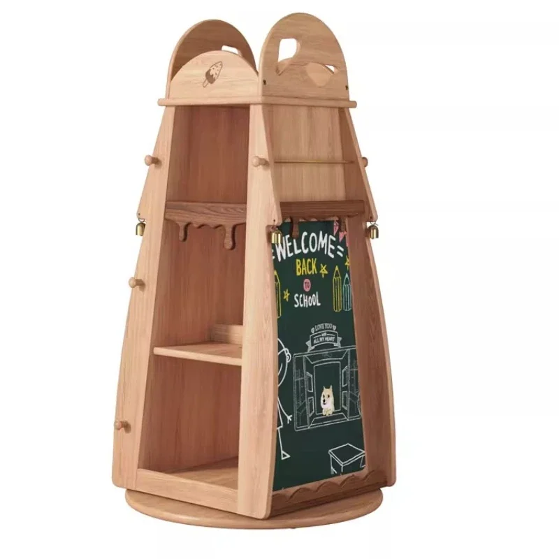 Ice cream solid wood rotating bookshelf children's bookcase floor storage cabinet study baby reading picture book rack