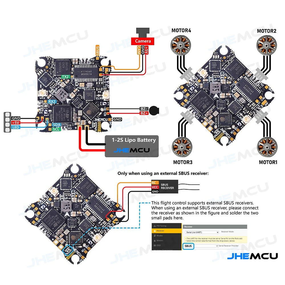 JHEMCU-Contrôleur de vol pour importateur FPV, F411, ELVTX, BLHELIS, 12A, 4 en 1, ESC, 5.8G, 400mW, VTX, ELRS, 2.4G, RX, AIO, 25, 5x25,5mm, 1-2S