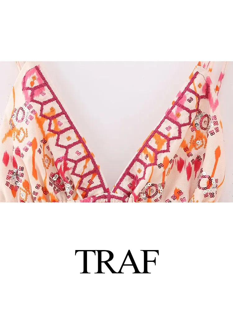 TRAF-Camiseta con estampado Floral para Mujer, Top corto holgado sin mangas con cuello de pico, tirantes Vintage