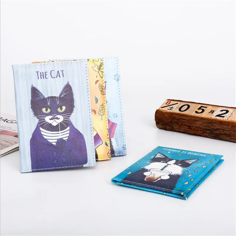 Cute Cartoon Cat Passport Cover Women Pu Leather Travel Wallet Color Landscape Passport Holder High Quatity Case for Passports