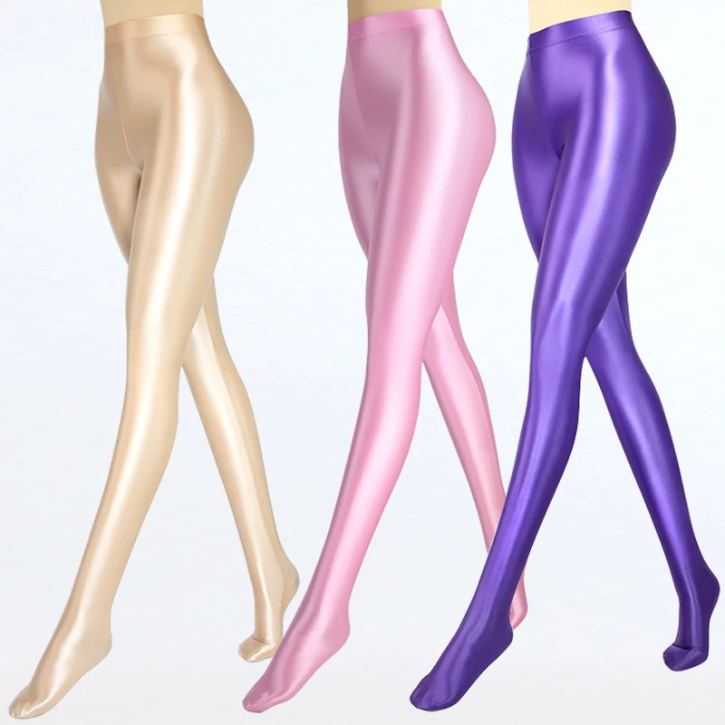 Sexy Women yoga pants Plus Size Oily Tights Open Crotch Pantyhose Wetlook High Waist Capris Smooth hiny Glossy Leggings