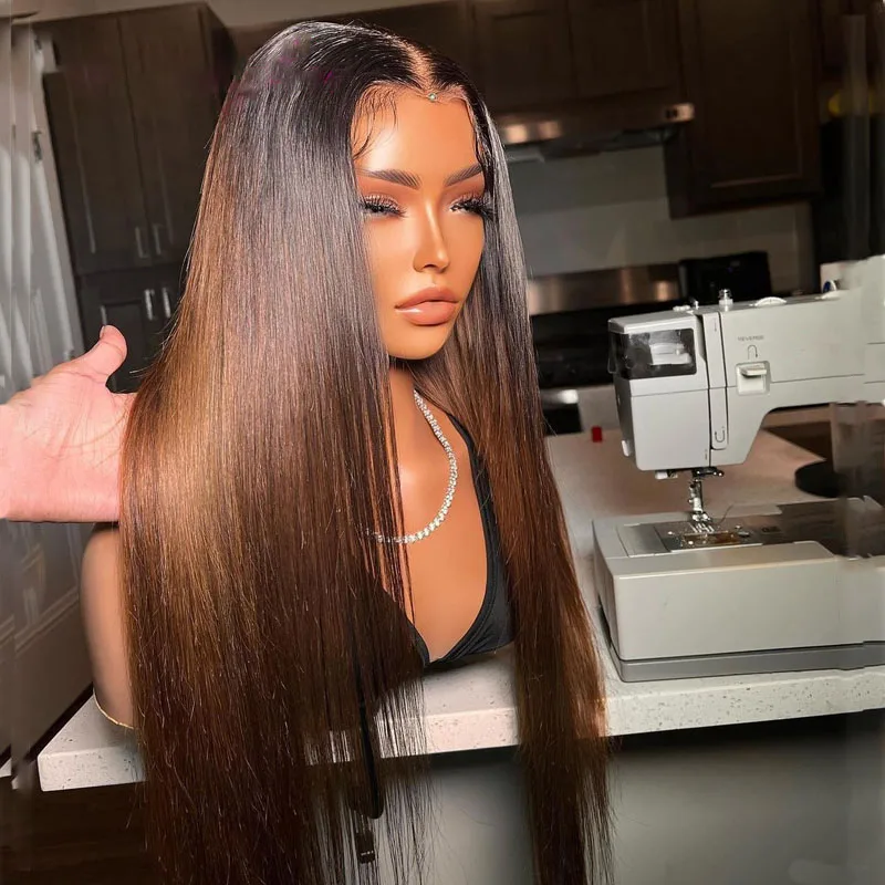 

Мягкий коричневый омбре, предварительно сорванный, мягкий, 26 дюймов, длинный, прямой, 180, плотность, синтетический парик спереди, для женщин, термостойкий, бесклеевой, на каждый день