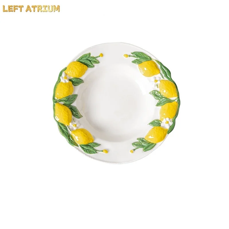 Ceramic Relief Dinner Plate Lemon Dish Tableware Lemon Fruit Tray Dinner Plates Dinner Set Plates and Dishes Soup Bowl