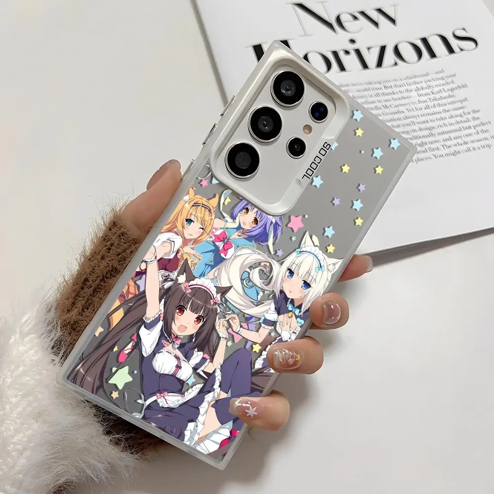 N-NekoparaS Anime süße Handyhülle für Samsung Galaxy S25 Edge S24 S23 S22 S21 S20 Ultra Funda Silikon Silber Hülle