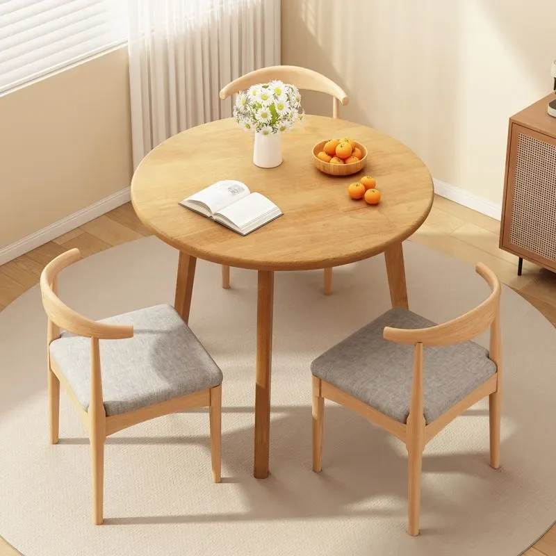for All Solid Wood Round Table Household Small Apartment Table and Chair Combination Negotiation Reception Coffee Table