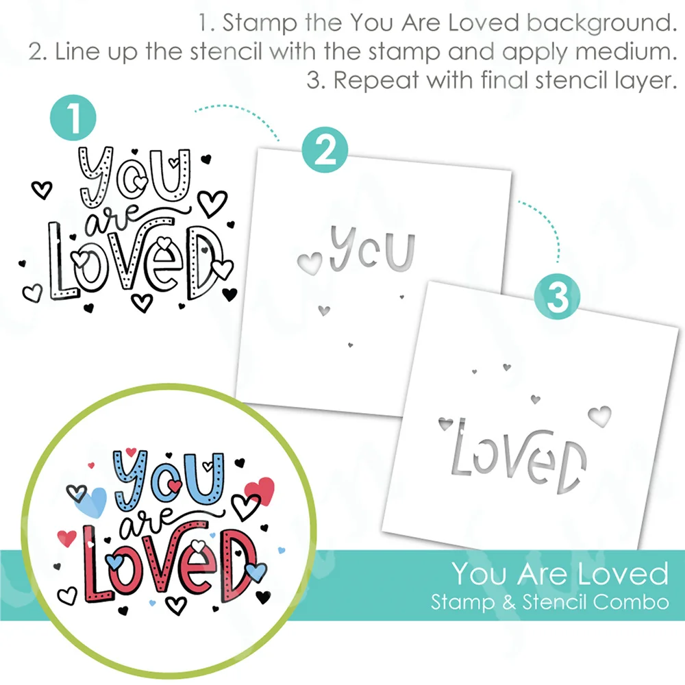 

New Sentiment Clear Stamps You Are Loved Stamp & Stencil Combo DIY Scrapbooking Paper Card Template Decoration Embossing