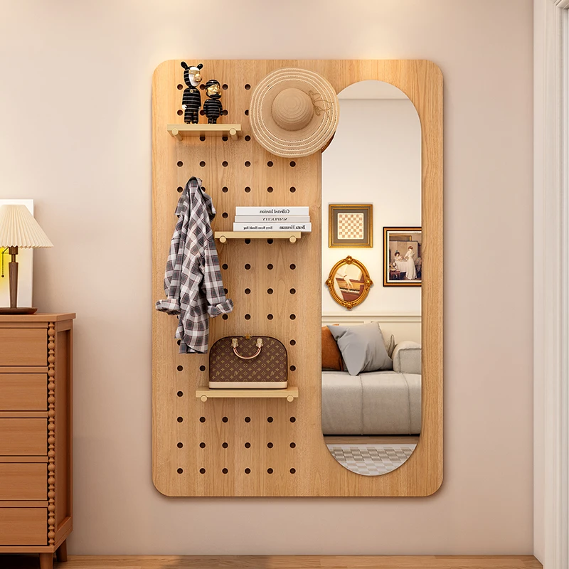 hole board wall full-length mirror shelf laminate entry wooden decorative entrance