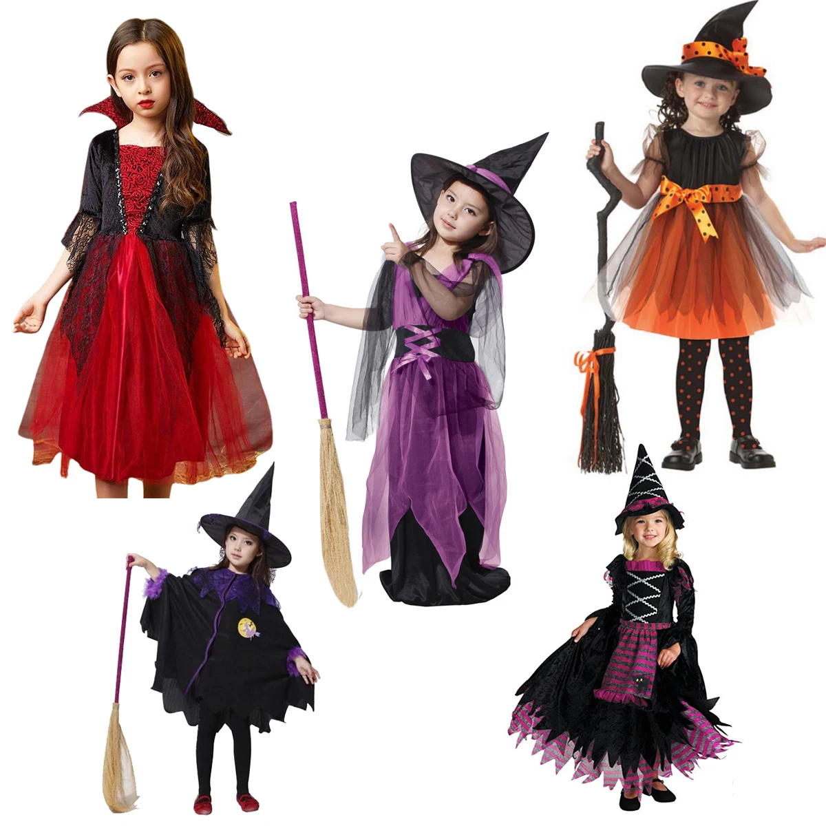 Halloween Costume for Kids Girls Fancy Dress Children Red Hood Dress Cosplay Costumes for Children Evening Party Clothing