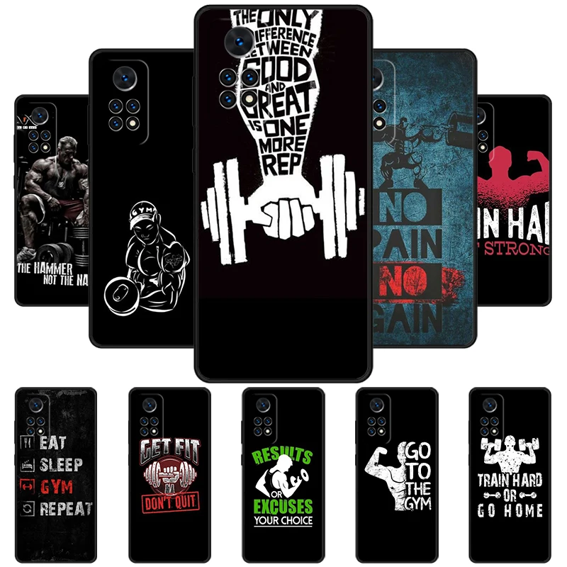 Bodybuilding Gym Fitness Quotes Phone Case For Redmi Note 11 EPro 11S 10 10T 9S Promax 8 Pro Xiaomi Mi 10 11 12X 12S Ultra Cover