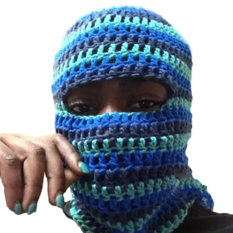 652F Thicken Neck Protect Balaclava Stripe Pattern Hat for Teen Winter Wear