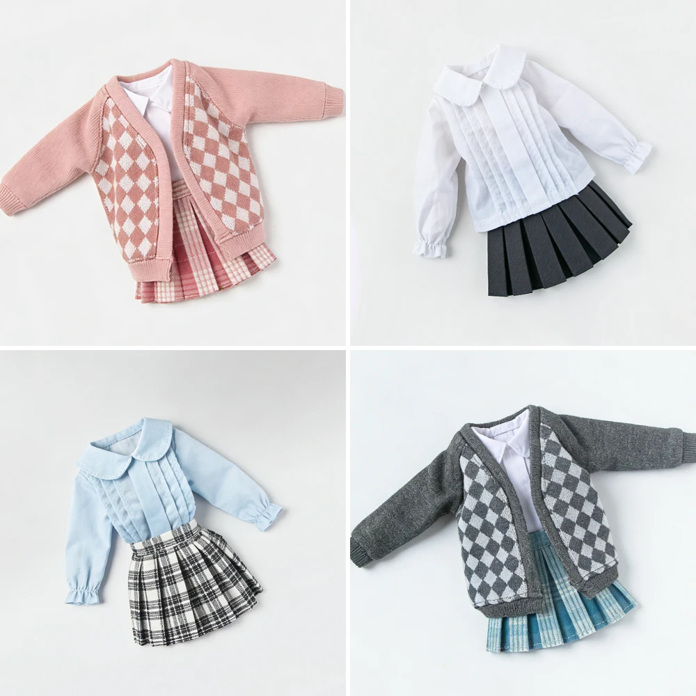 Blyth เสื้อผ้ากระโปรงจีบลายสก๊อตเสื้อลําลองเสื้อนักเรียนเพชรลายสก๊อตเสื้อสเวตเตอร์ถักชุด Ymy Ob22 24 27 ตุ๊กตาอุปกรณ์เสริม